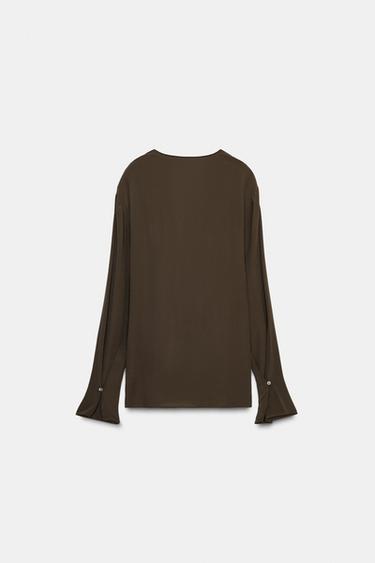 ZW COLLECTION DRAPED FLOWING BLOUSE - Tobacco by Zara - Image 5