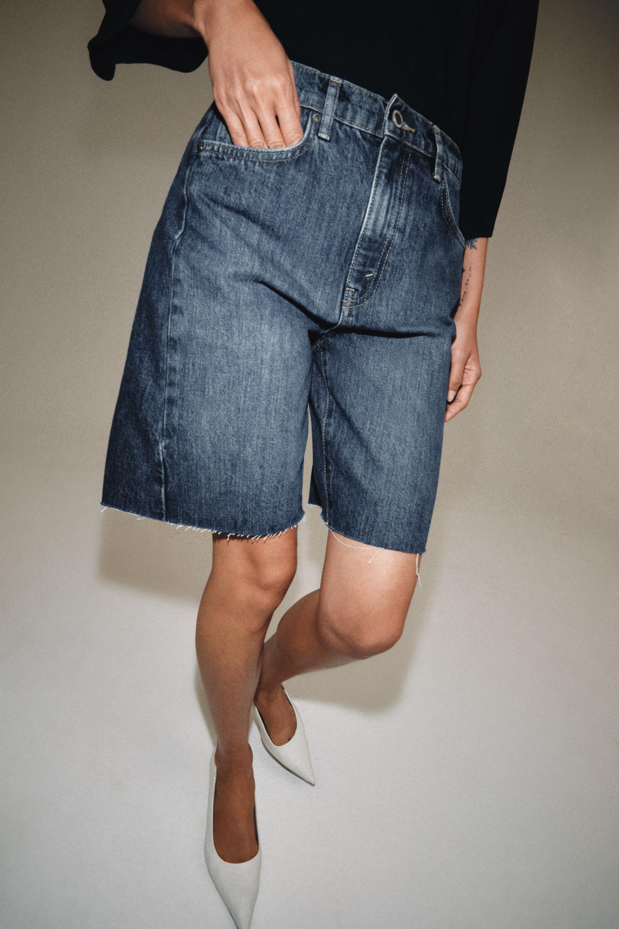 ZW COLLECTION RELAXED FIT MID-RISE DENIM SHORTS — Mid-blue