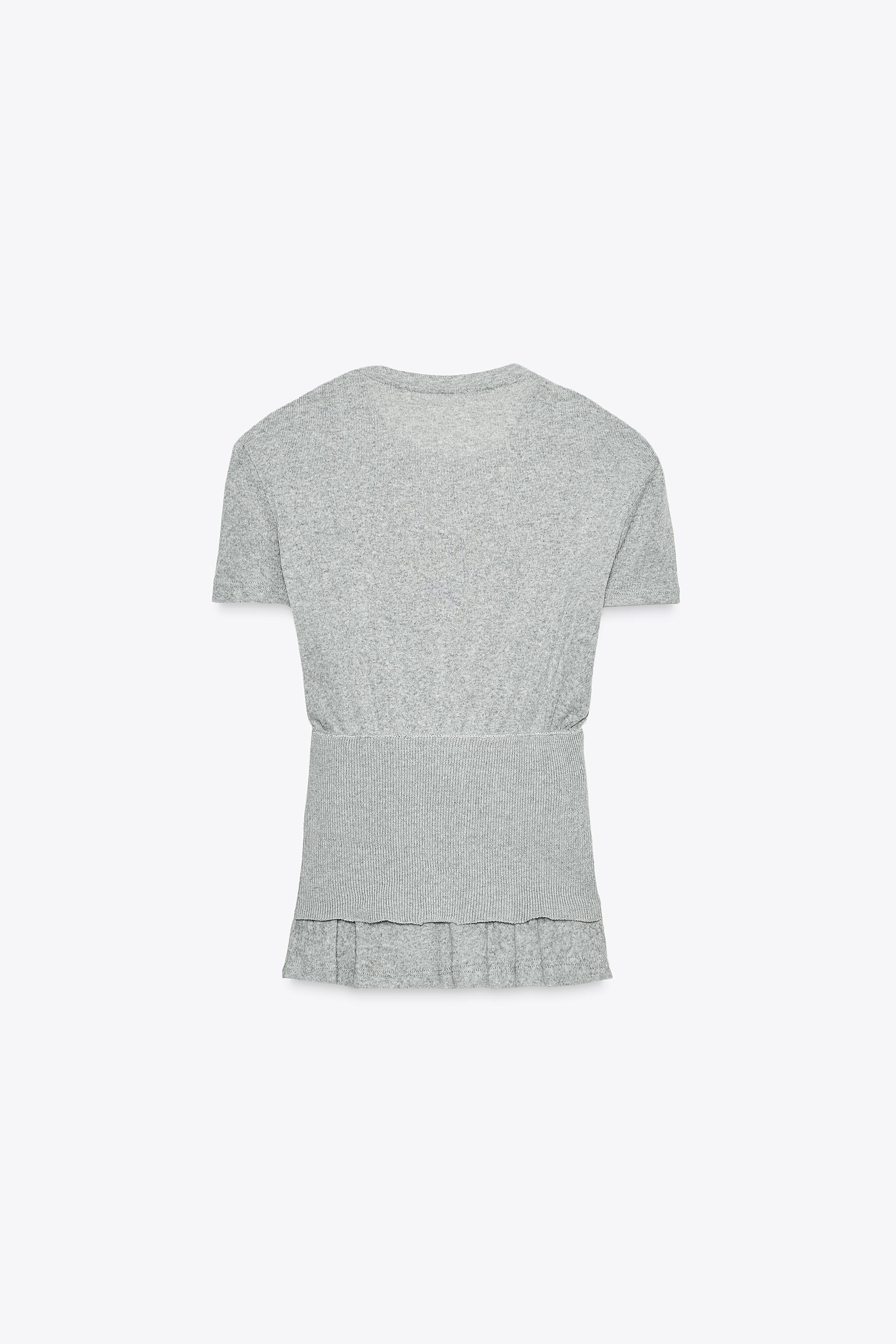 andequal peplum shaggy knit bustier グレー Grey Sheer Sweater Mesh Loose Knit Slouchy Long Sleeves