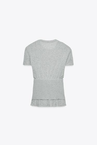 T-SHIRT DOUBLE CORSAGE EN TRICOT - Gris chiné de Zara - Image 4