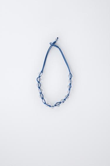 CORD NECKLACE WITH BEADS - Ink blue by Zara