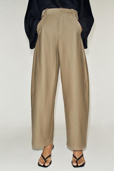 Zara PANTALONE BARREL KROJA – mid-kamila