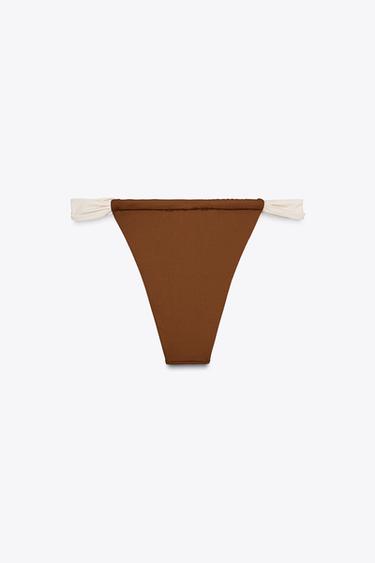 TIE-SIDE BIKINI BOTTOMS - Brown / Ecru by Zara - Image 4
