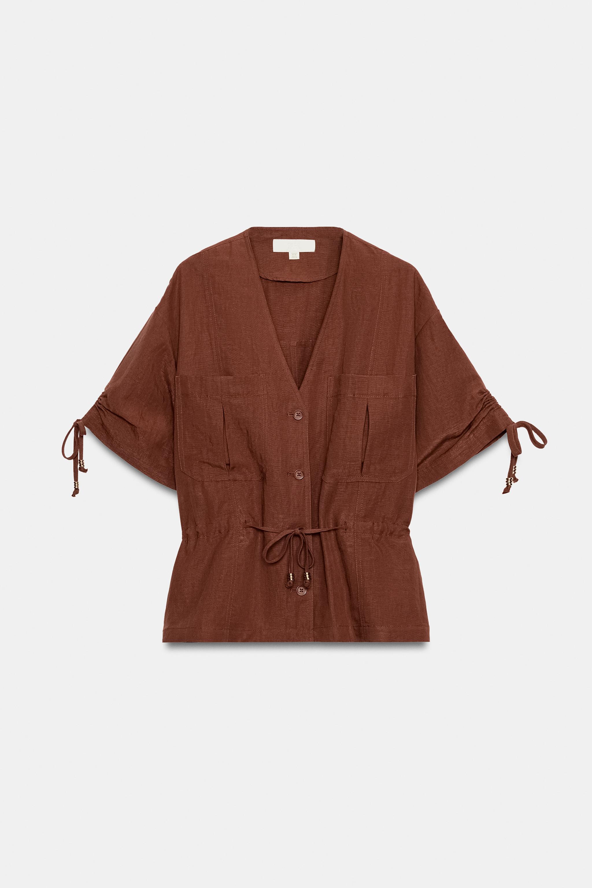 Женские куртки Zara SHORT SLEEVE BEADED SAFARI JACKET — фото 5