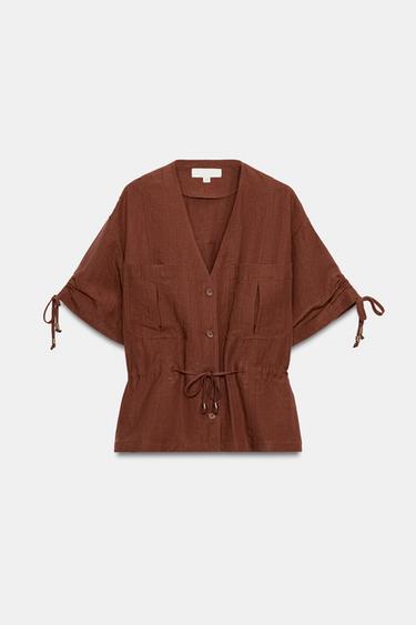 VESTE SAFARI MANCHES COURTES ET FANTAISIE - brique foncée de Zara - Image 4