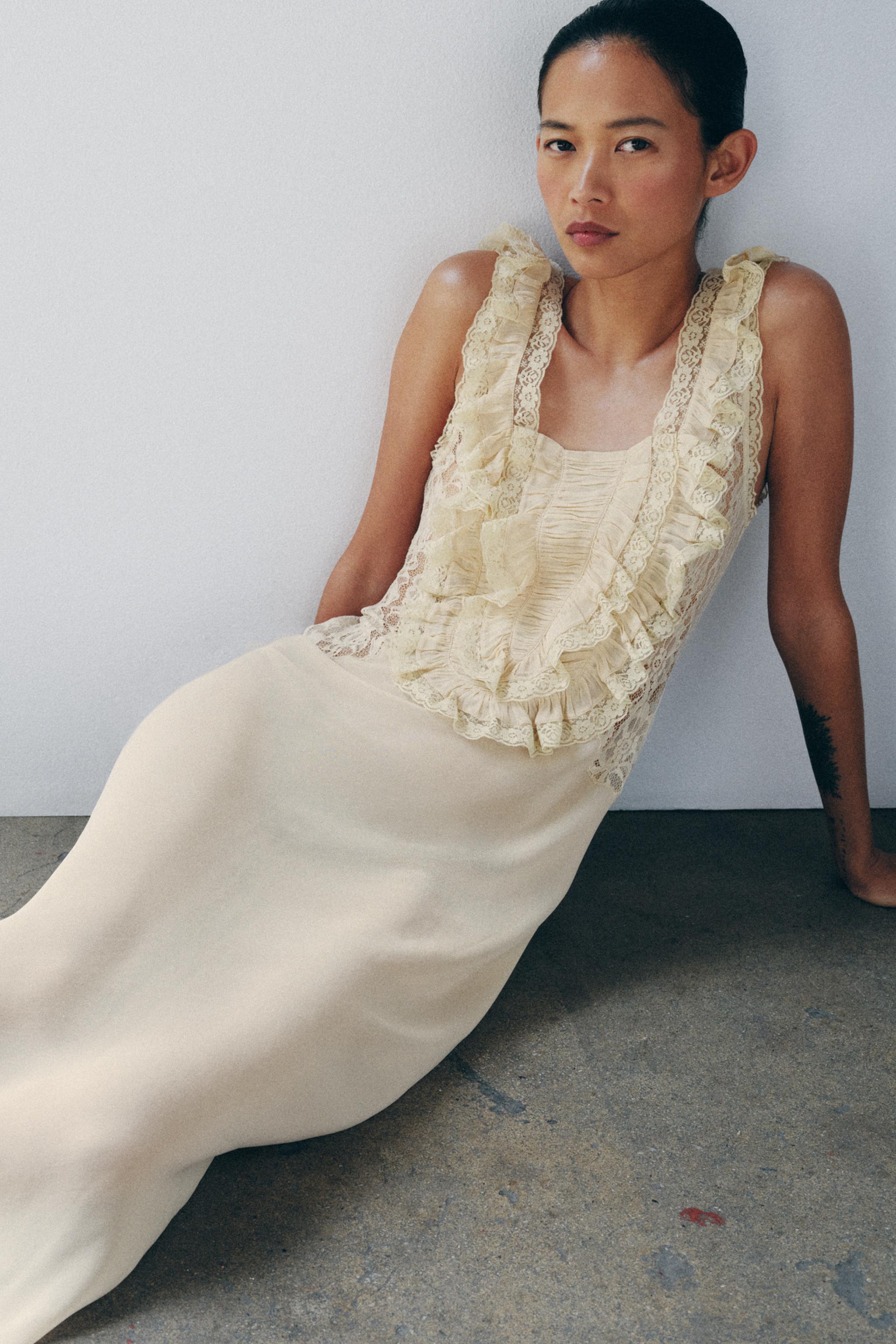 DRAPED LACE MAXI DRESS