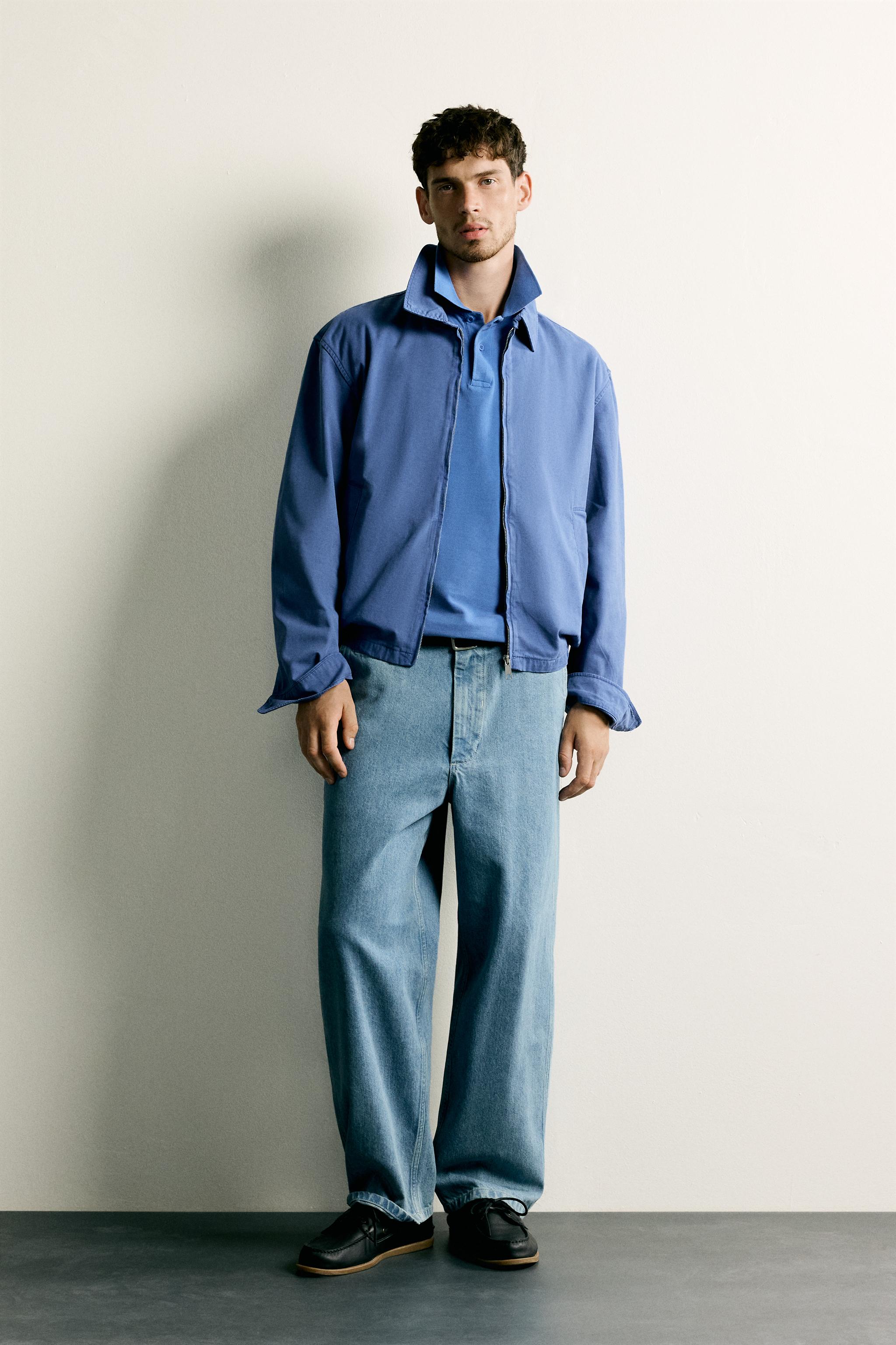 ウォッシュドコットン レギュラーフィットジャケット - ブルー | ZARA