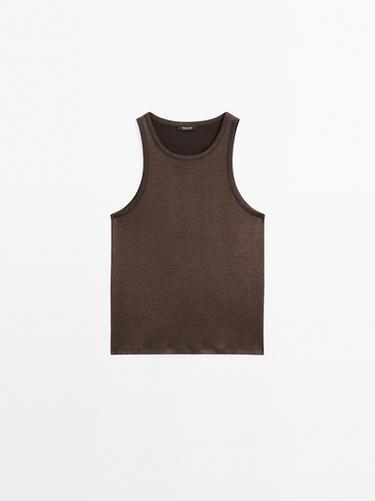 Zara Round neck top with shimmery detail - Brown - Image 0