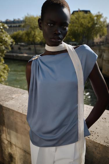 SATIN TOP WITH HARDWARE - Blue / Grey by Zara - Image 3