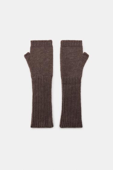 LONG KNIT MITTENS - Brown / Taupe by Zara