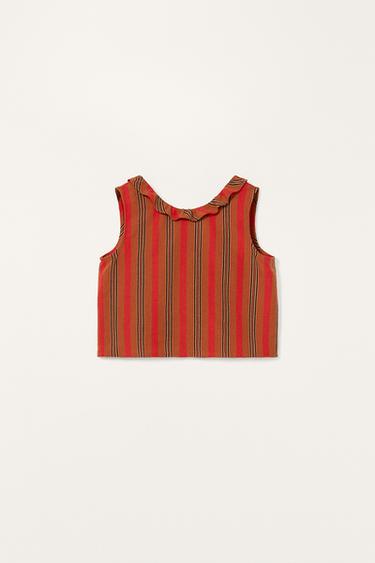 Zara LIMITED EDITION RUFFLED STRIPED TOP - Brick