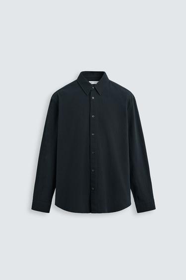 Zara TEXTURED JACQUARD SHIRT - Navy blue