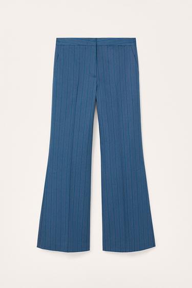 Zara LIMITED EDITION STRIPED FLARE PANTS - Mid-blue