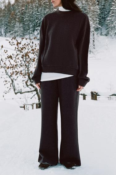 Zara SOFT WIDE LEG PANTS - Chocolate
