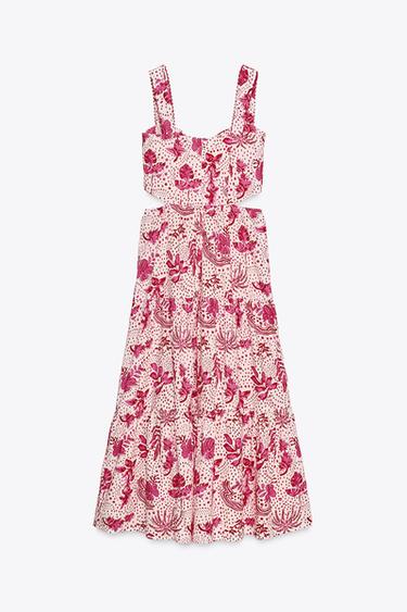 ROBE MI-LONGUE IMPRIMÉE AJOURÉE - Rose / Blanc de Zara - Image 7