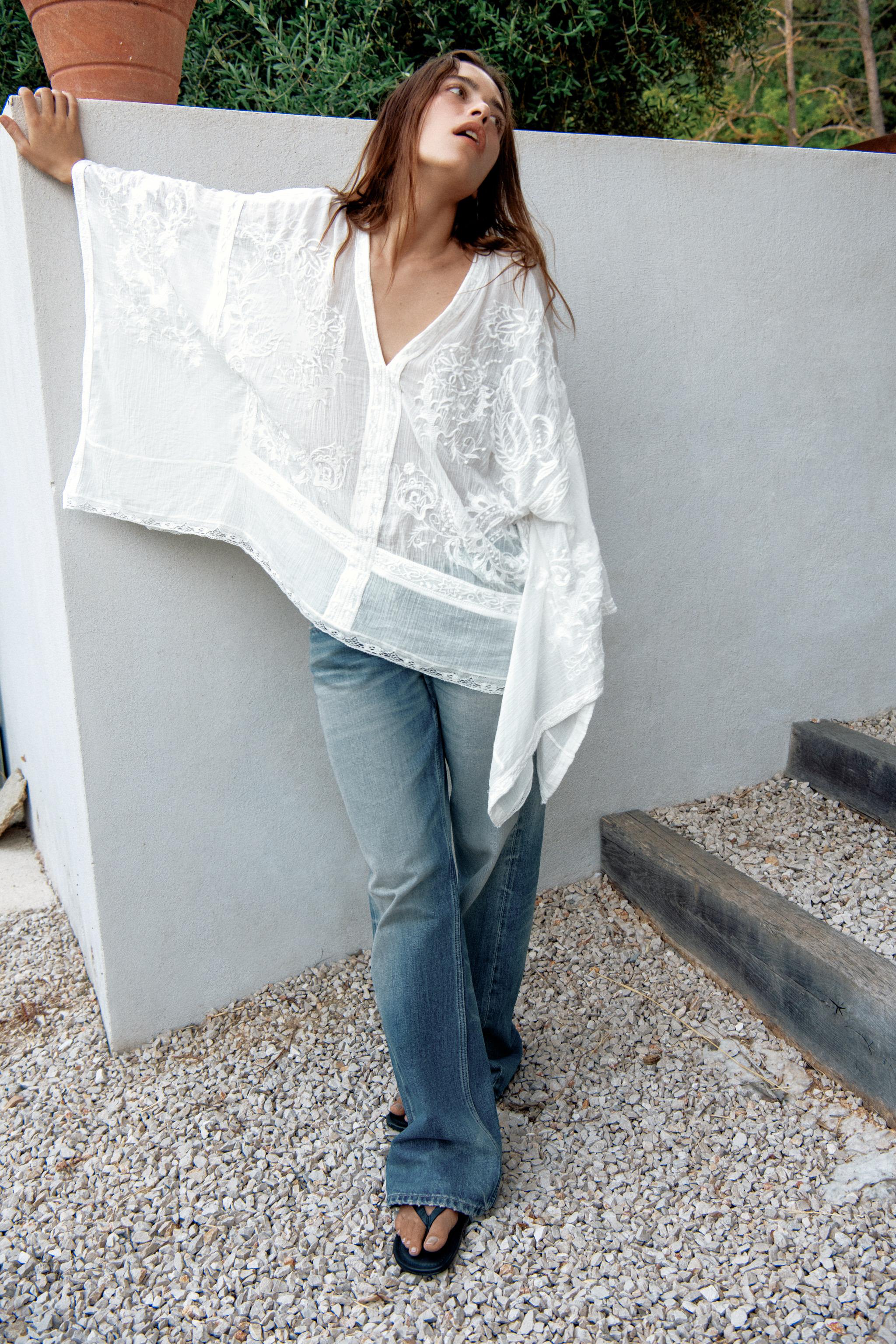Женские блузки Zara ZW COLLECTION EMBROIDERED CAPE BLOUSE — фото 5