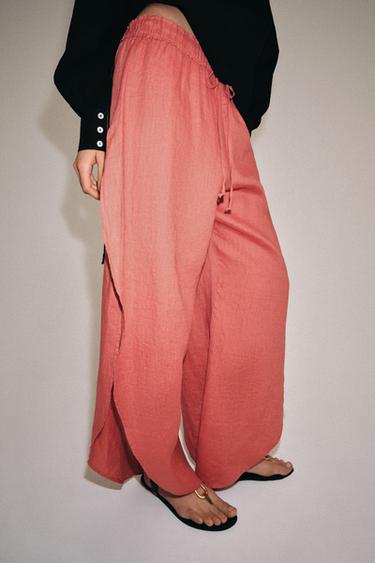 PANTALONI 100% LINO CON SPACCHI ZW COLLECTION - Corallo di Zara