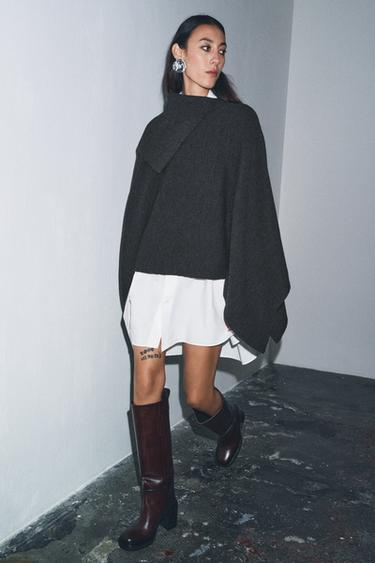 CAPE AVEC LAINE COL ASYMÉTRIQUE - Gris foncé de Zara - Image 2