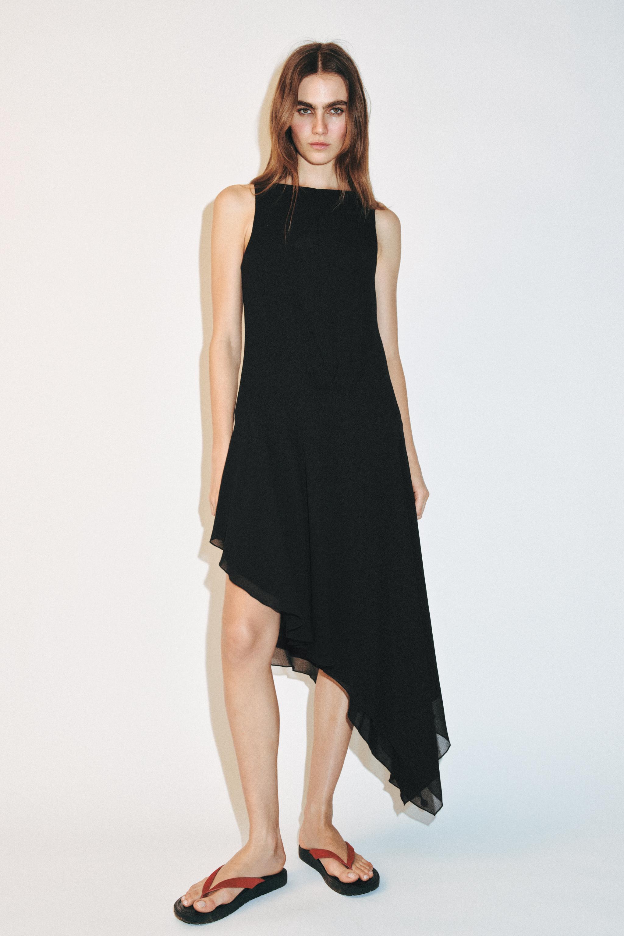 ASYMMETRIC MIDI DRESS - Black | ZARA United States ASYMMETRIC MIDI DRESS - Black | ZARA United States