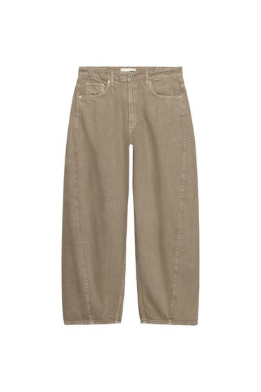 Zara TRF MID-RISE BAGGY BARREL JEANS - Brown / Taupe