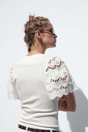 TANK TOP WITH SLEEVE EMBROIDERY - White by Zara - Image 2