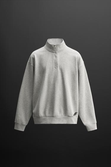 Quarter Zip Sweatshirt - Grey marl by Zara