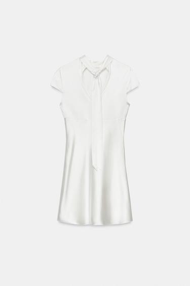 SATIN DRESS WITH OPENING - White by Zara - Image 7