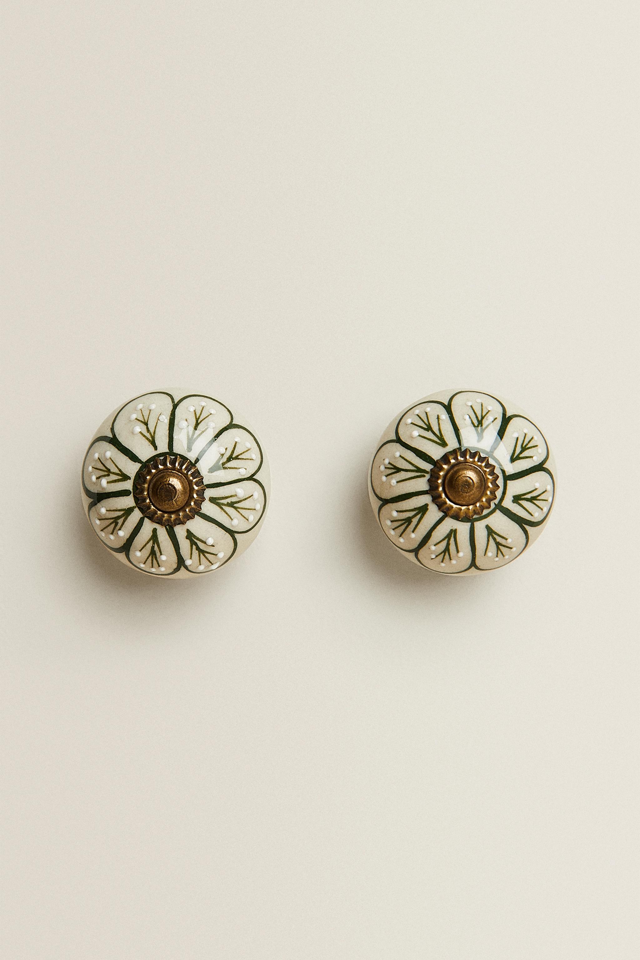 SET OF CERAMIC FLOWER KNOBS (SET OF 2) - Green | ZARA United States