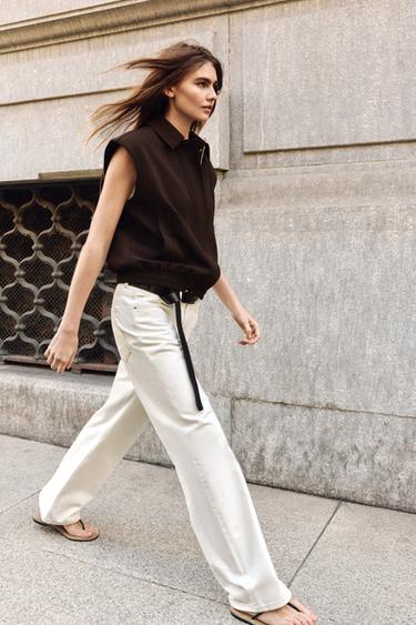 GILET WITH SHOULDER PADS AND ELASTIC HEM - Brown by Zara