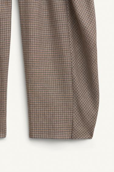 PANTALON BALLON À CARREAUX AVEC LAINE ÉDITION LIMITÉE - Écru / Noir de Zara - Image 8