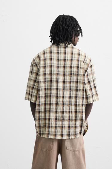 CHEMISE À CARREAUX TEXTURÉE - Marron-Bleu de Zara - Image 2