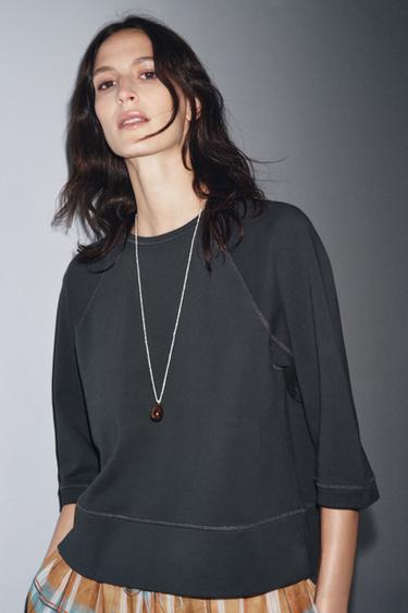 SUDADERA MANGA RANGLÁN - Gris de Zara