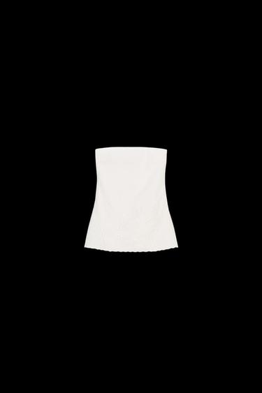 Zara EMBROIDERED STRAPLESS TOP - Oyster-white - Image 0