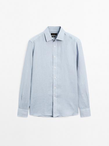 Chemise regular fit 100 % lin - Bleu délavé de Zara