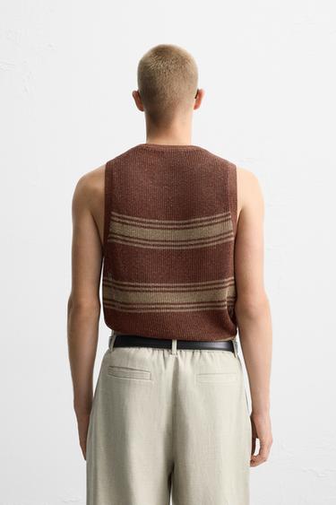 T-SHIRT EN MAILLE DÉBARDEUR LIN - VISCOSE - Marron de Zara - Image 2
