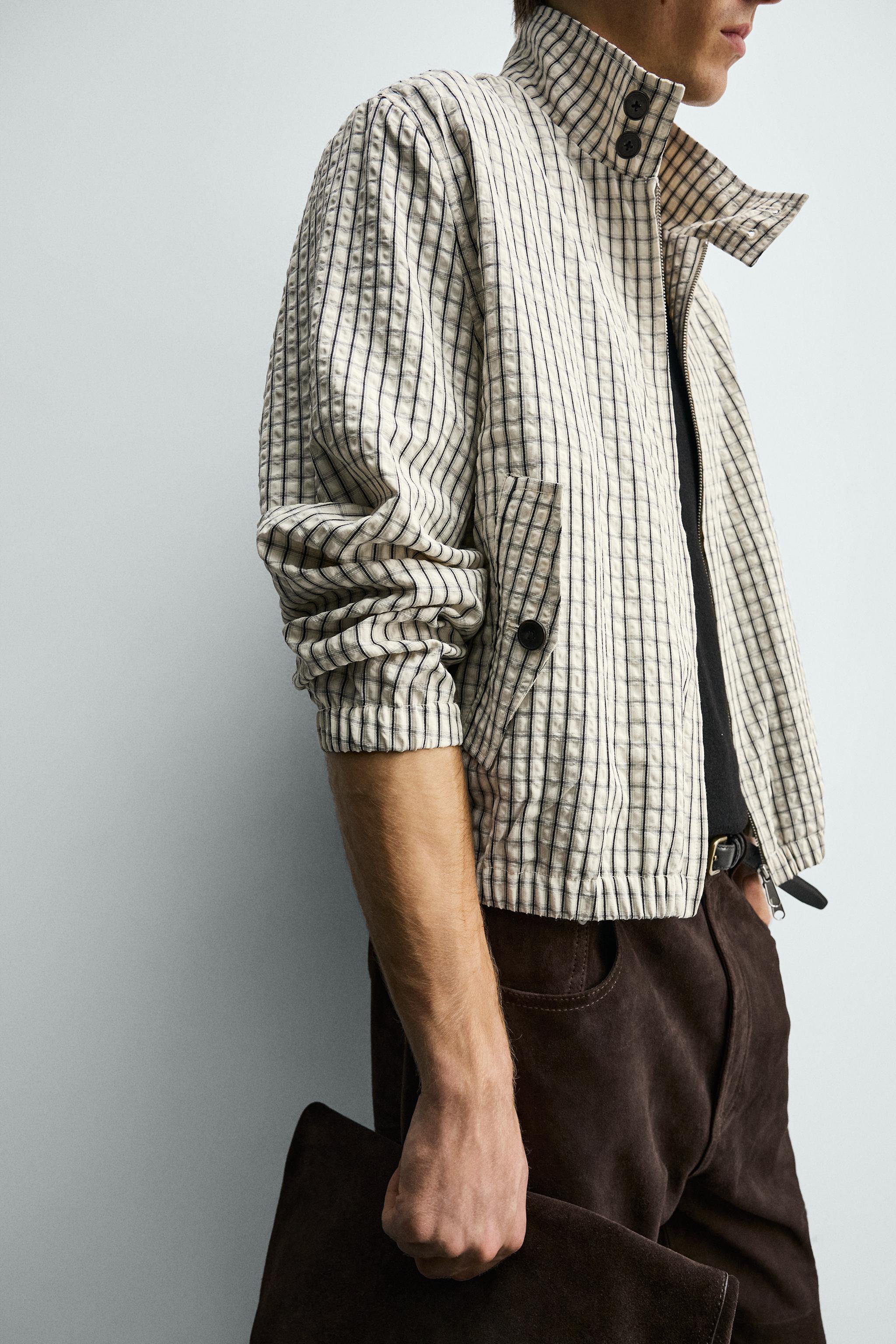 CROPPED FIT TEXTURED PLAID JACKET