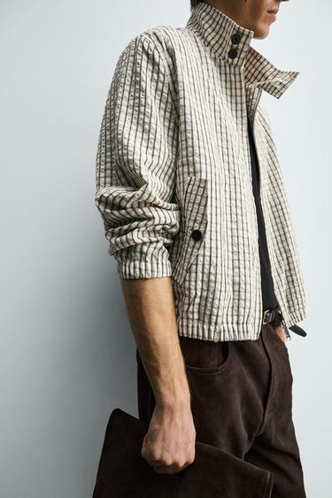 CROPPED FIT CHECK TEXTURED JACKET - Ecru / Black by Zara - Image 5