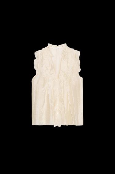 SEMI-SHEER RUFFLED TOP - Vanilla by Zara - Image 0