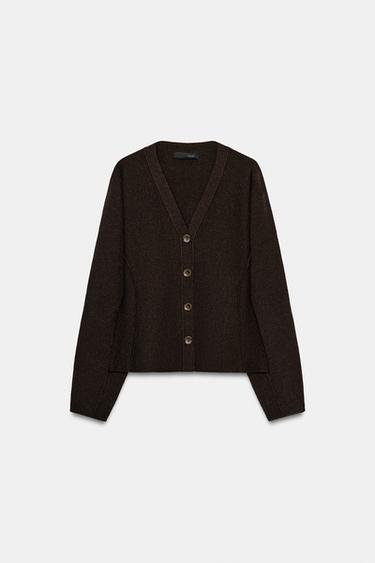 V-NECK KNIT CARDIGAN - Brown by Zara - Image 0