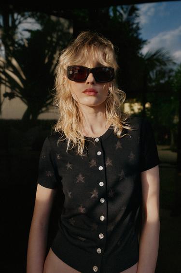 CHAQUETA PUNTO MANGA CORTA ESTRELLAS - Negro de Zara