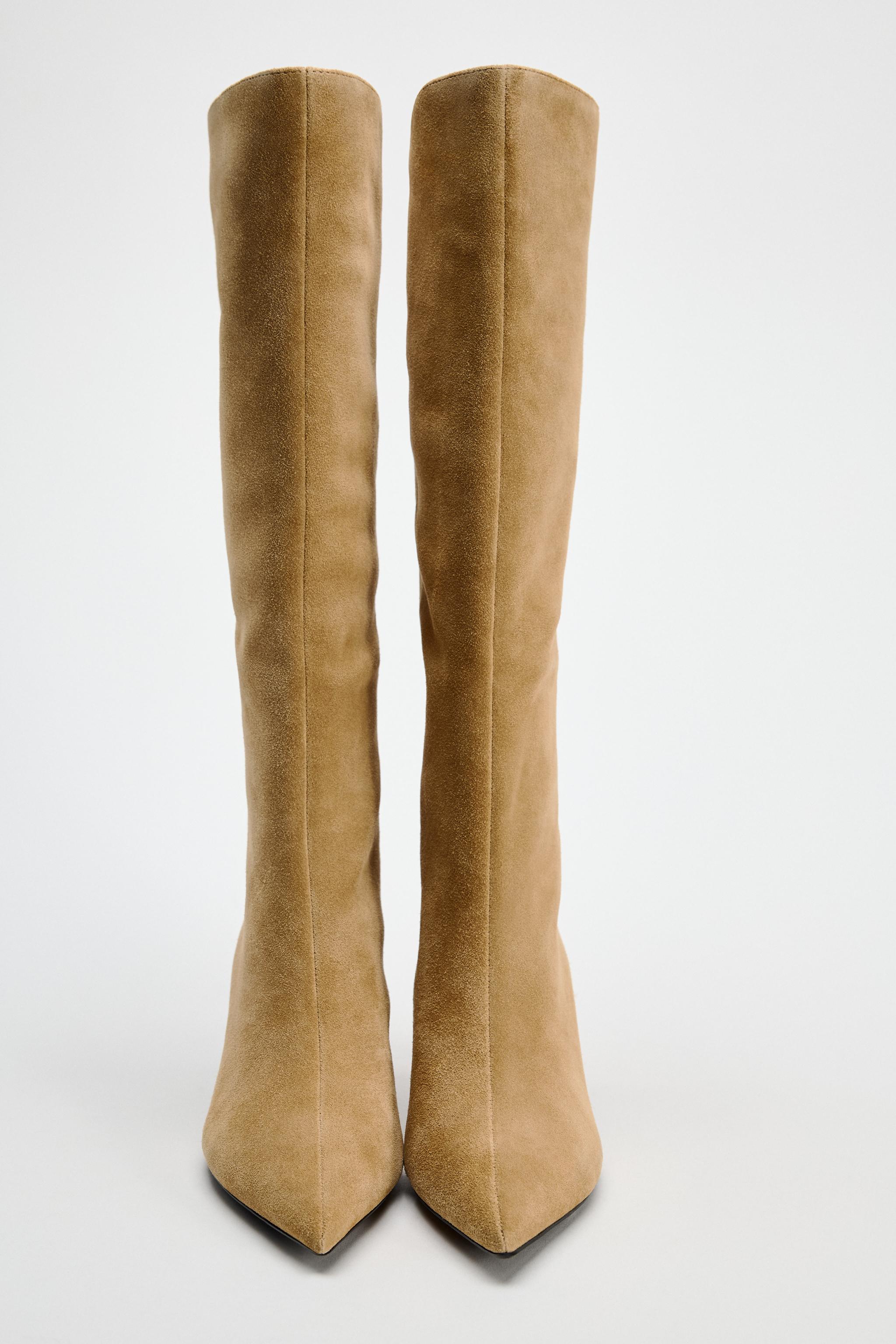 Knee High Stivali Camoscio Beige Zara Suede Stivali Boots Zara