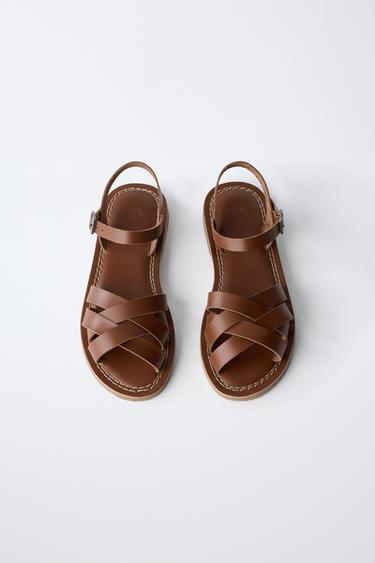 SANDALES À BRIDES EN CUIR - Marron de Zara - Image 3