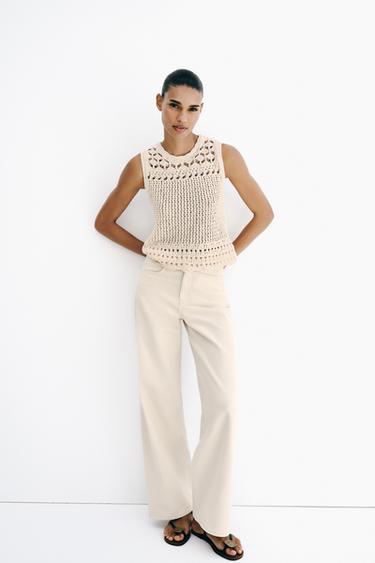 TOP EN MAILLE POINTELLE - Écru de Zara