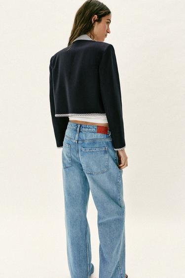 SHORT COMBINED GINGHAM BLAZER - Navy blue by Zara - Image 4