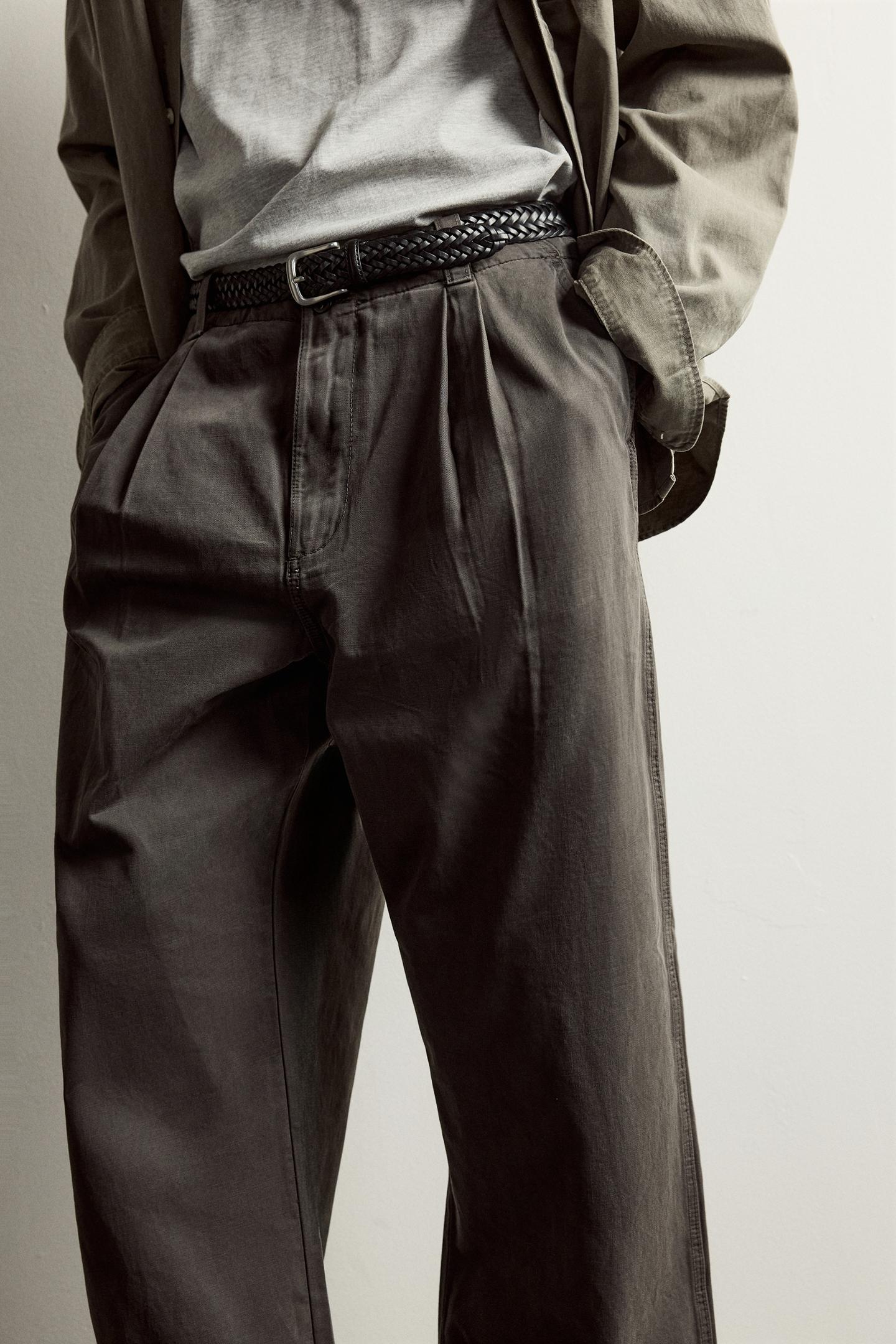 Мужские брюки Zara Wide-Fit Chino, цвет: Коричневый — фото 5