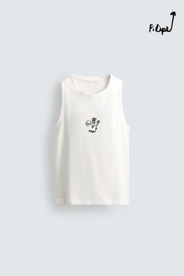 Zara EMBROIDERED TANK TOP FILIPE JARDIM X ZARA - Oyster-white