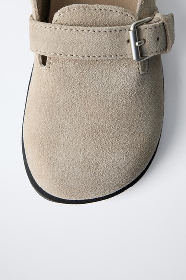SPLIT SUEDE LEATHER CLOGS - Ecru White by Zara - Image 5