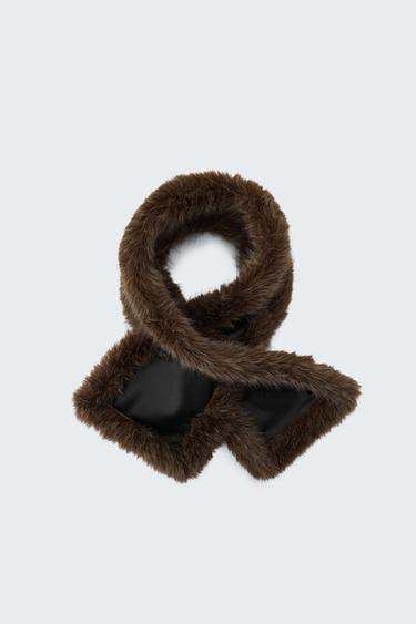 Zara COMBINATION FAUX FUR SCARF - Brown