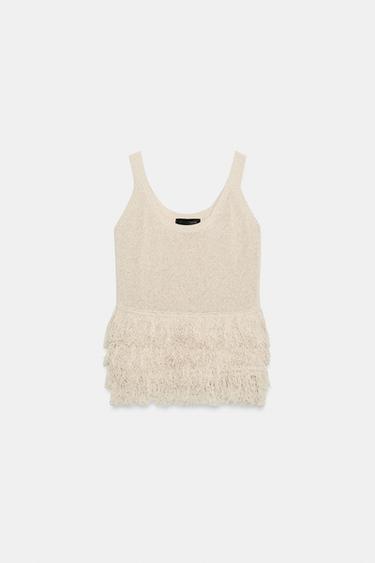 FRINGED KNIT TOP - Ecru by Zara
