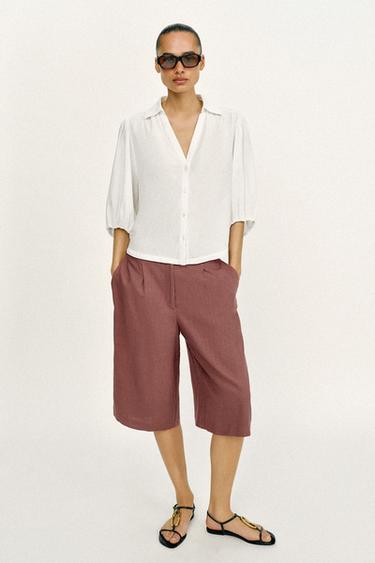 LINEN BLEND PUFF SLEEVE SHIRT - White by Zara - Image 0
